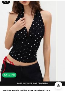 Black Halter Neck Polka Dot Top