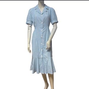 Light Blue Striped Button-Up Dress