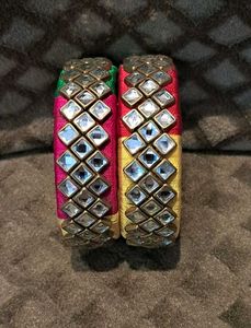 Vibrant Silk Thread Bangles with Stones