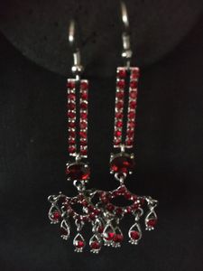 Red vintage glass rhinestone Dangle Earrings
