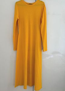 Ribbed Long Sleeve Midi Dress - Mustard Yellow