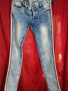 Stylish Blue Jeans with Side Stripe