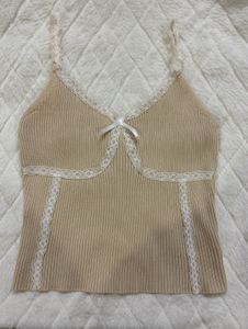 Cute Beige Cami Top with Lace Trim
