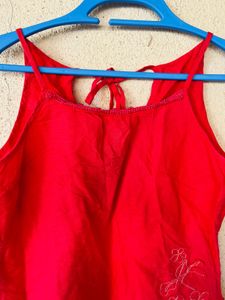 Vibrant Red Tank Top with Floral Embroidery