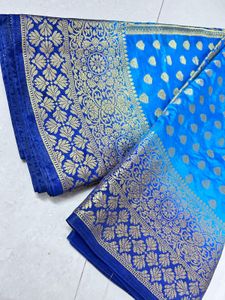 Elegant Blue &amp; Gold Banarasi Silk Saree