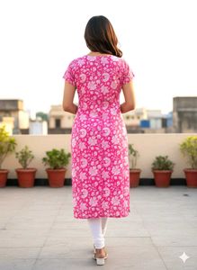 Pink Floral Embroidered Kurti