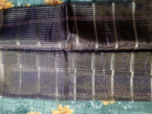 Elegant Blue &amp; Gold Striped Saree