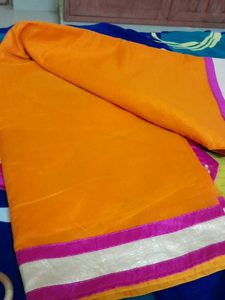 Plain Saree With Shimmering Border And Work Blouse