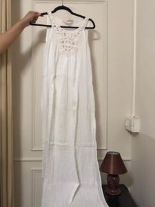 White Maxi Dress with Crochet Neckline