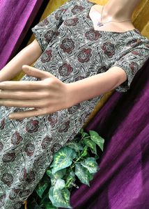 Grey Floral Print Kurta