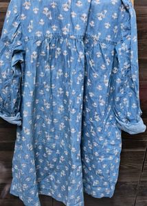 Blue flowy Floral Print short Shirt Dress