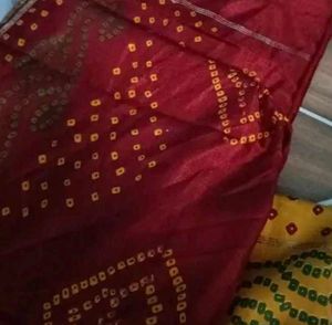 semi stich Elegant Yellow &amp; Red Lehenga Choli