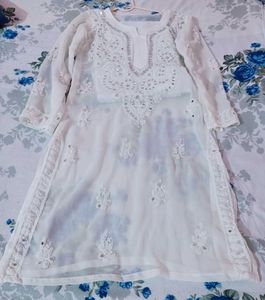 Elegant White Embroidered Sheer Kurti