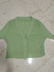 Mint Green Ribbed Knit Cardigan