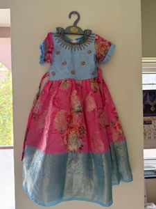 pink and blue ethnic frock