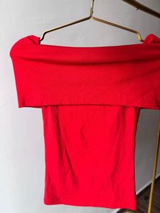 Zara Red Off-Shoulder Top