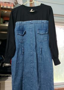 Denim & Black Long Sleeve Dress