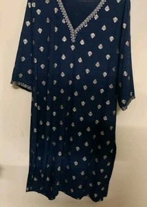 Navy Blue Kurta with Silver Embellishments
