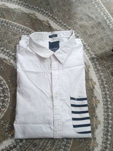 Classic White Shirt with Striped Pocket