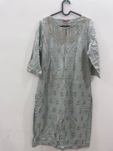 Light Blue Kurta with Golden Print - Unused