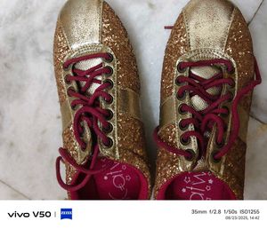Gold Glitter Casual Shoes