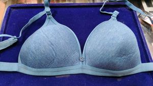 Comfortable Blue Bra with Floral  patch Detail