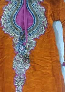 Orange Embroidered Kurta Set with Pink Dupatta