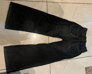 Black Wide Leg Button Fly Jeans