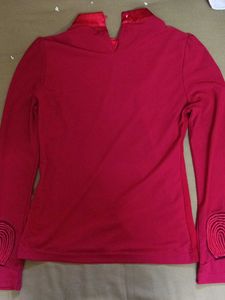 Chic Red Embellished Long-Sleeve Top
