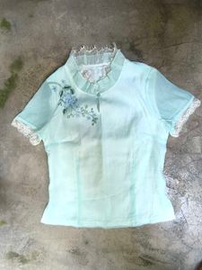 Light Blue Embroidered Top