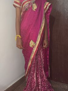 Elegant Pink Embellished Saree