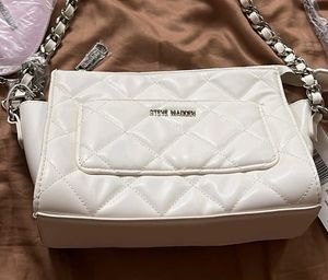 White Quilted Chain Shoulder Bag Steve Madden