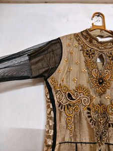 Elegant Beige Embroidered Anarkali Gown