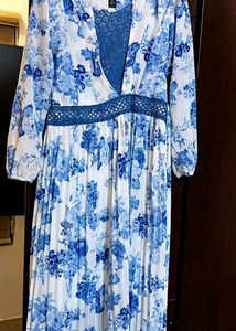 Blue Floral Maxi Dress – Elegant Long Sleeve Dres