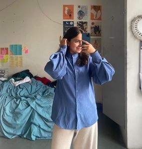 Blue Bishop Sleeve Button-Down Shirt