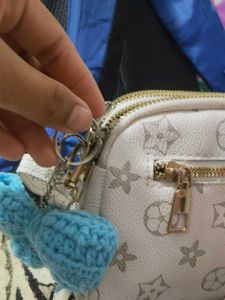 Blue Crochet Bow Keychain