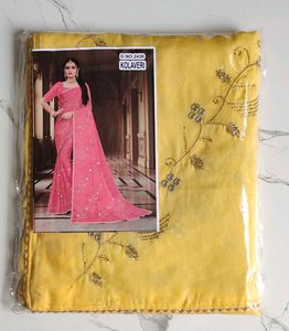 Beautiful Yellow Embroidered Saree