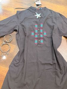 Stylish Embroidered Grey Kurta