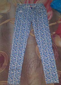 Blue Floral Print Skinny Jeans