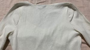 Cream Ribbed Long Sleeve Corset Top