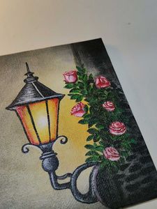 Vintage Lamp &amp; Roses Canvas Art