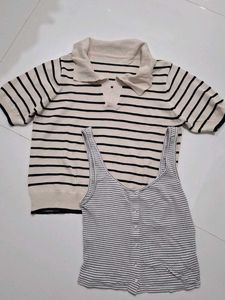 Striped Polo Knit Top & Tank Set