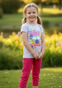 4-6 year Girl's Outfit: Graphic Tee & Cropped Pant