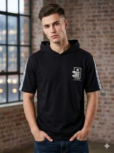 Men's Black Short Sleeve Hoodie T-Shirt