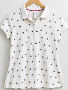 White Polo T-Shirt with Floral Print