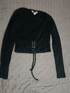 Y2K Black Grommet Tie Long Sleeve Top Size - XS /S