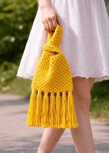 Yellow macrame Tassel Handbag