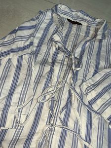 Blue and White Striped Tie-Up Top