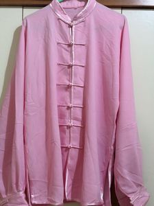 Pink Mandarin Collar Frog Button Shirt