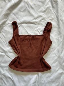 Brown Square Neck Tank Top
